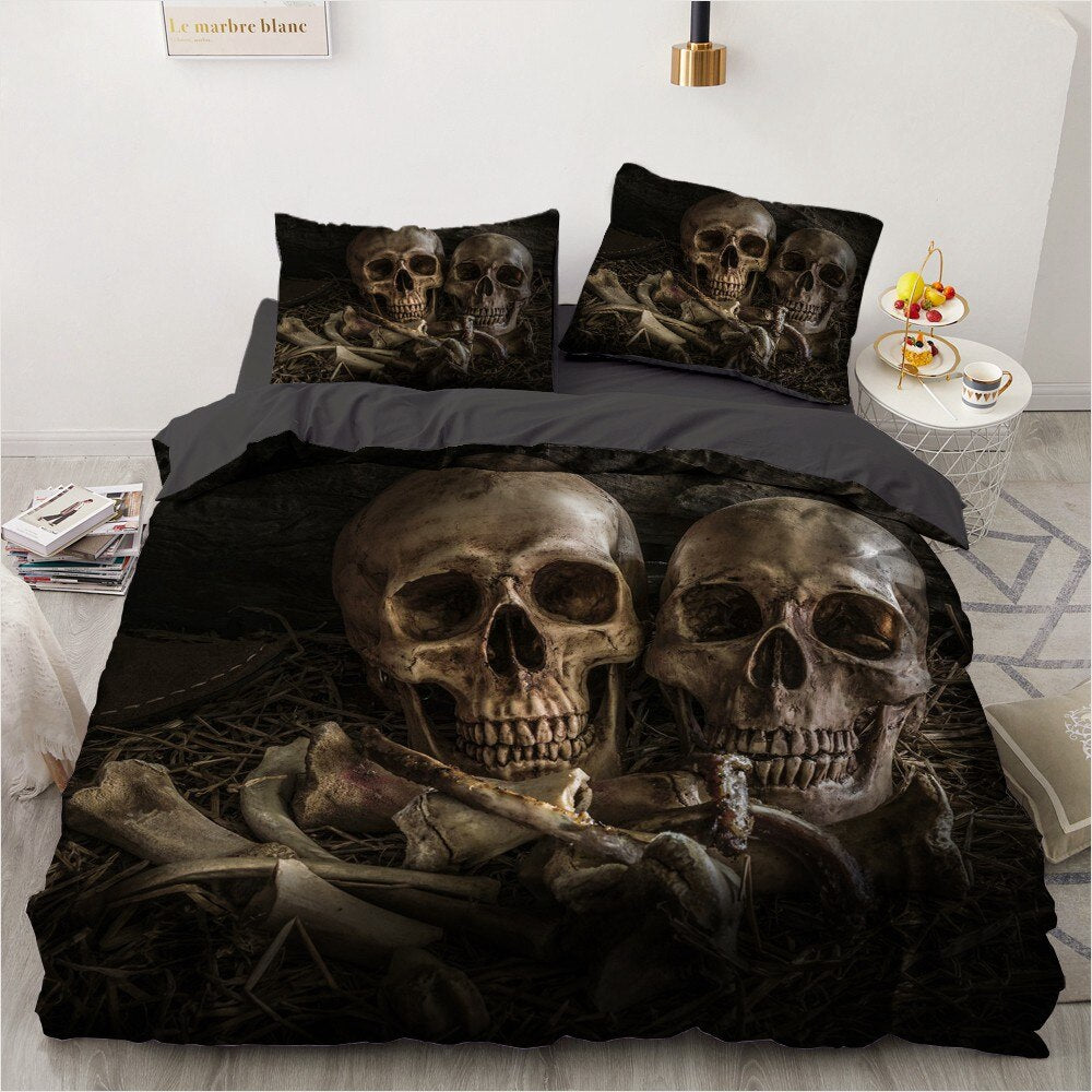 3D Skull Bedding Sets Duvet Quilt Cover Set Comforter Bed Linen Pillowcase