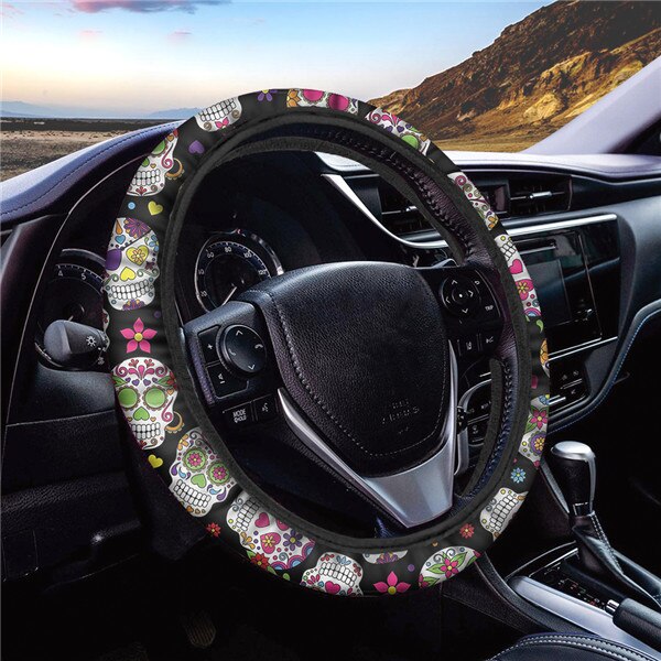 Sugar Skull Printed Full Lined Soft Padding Steering Wheel Cover