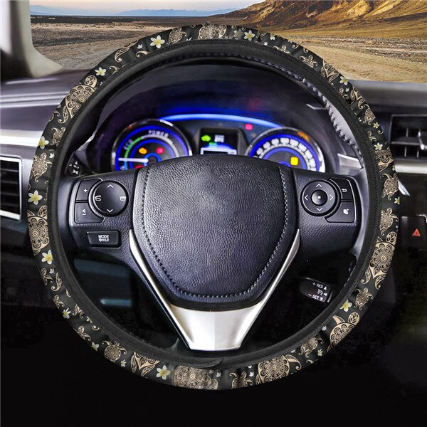 Sugar Skull Printed Full Lined Soft Padding Steering Wheel Cover