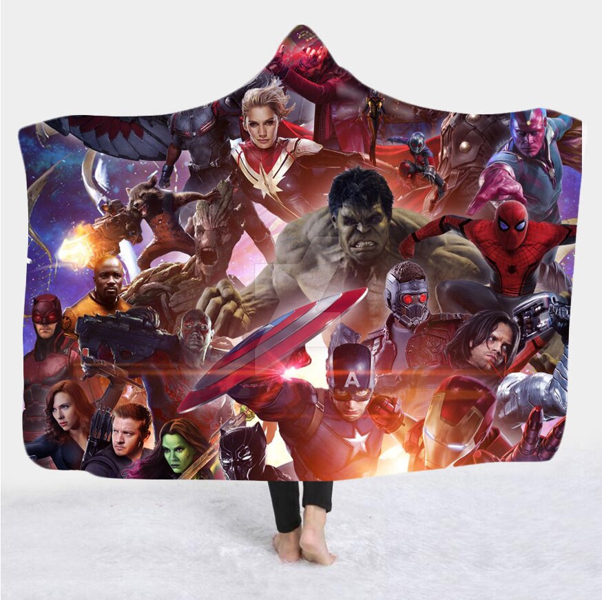 movie Avenger 3D Print Plush Throw hooded Blanket Sherpa Fleece Bedspread Blanket