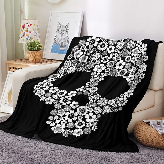 Flower Skull Blanket Cozy Plush Halloween Decor Throw Blanket
