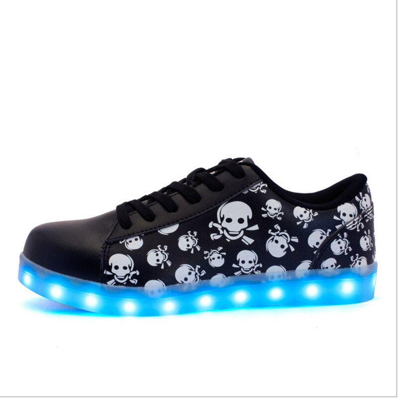 New Children Skull Led Light Shoes Kids Fluorescent Sneakers