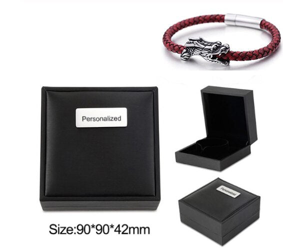 Dragon Charm Bracelets For Men 22cm Gold Stainless Steel + Red Leather Rope