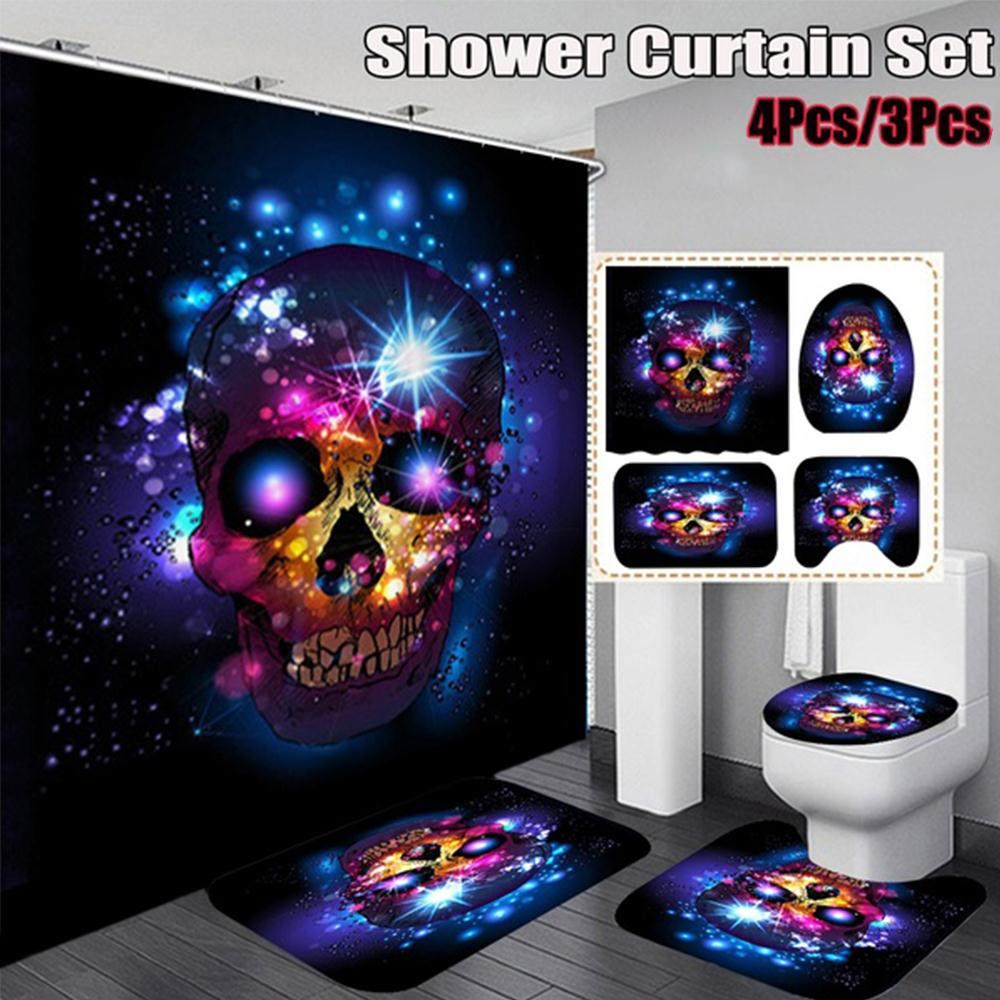Shower Curtain 3pcs/Set Skull Hallloween Bathroom Toilet