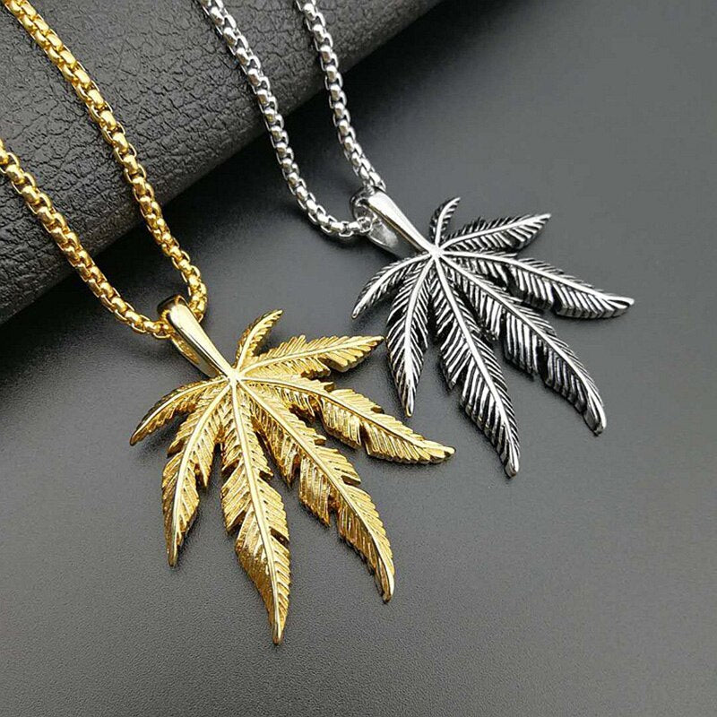 Stainless Steel Marijuana Cannabises Maple Leaf Plant Pendants Necklaces