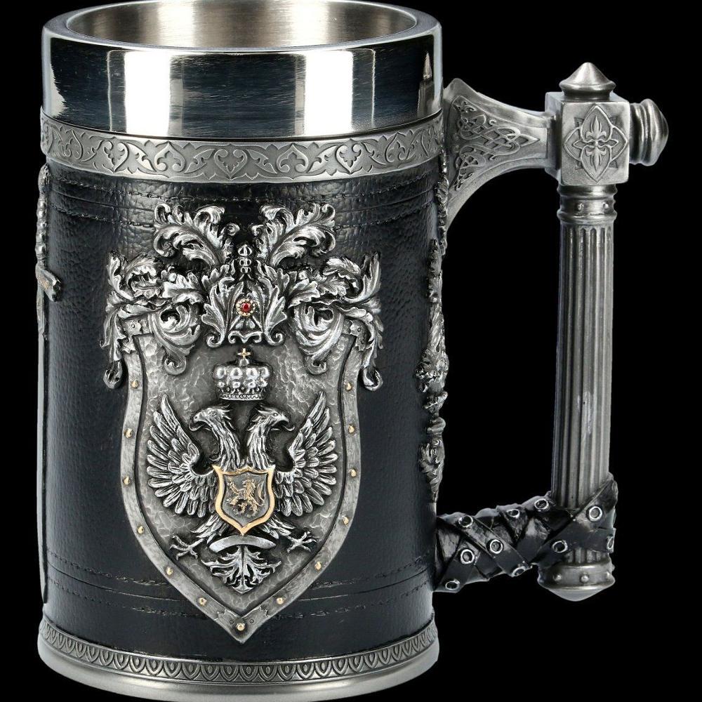 3D Beer Mugs Stein Tankard Double Headed Eagle Winged Sword And Shield Skull