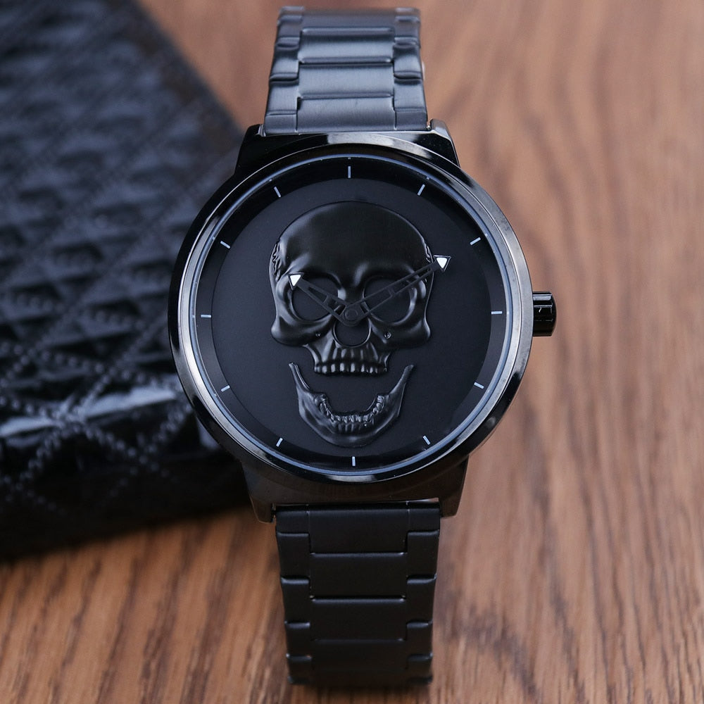 AISHY Fashion Men's Waterproof Stainless Steel Belt Skull Head Leather Copy Watch Ghost Head Male Wristwatches Reloj Hombre