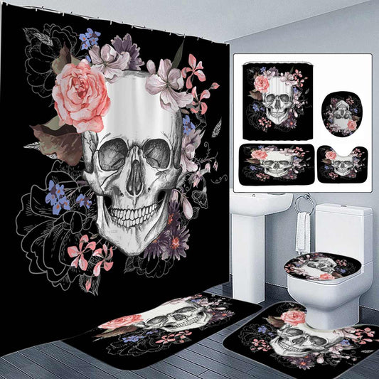 Shower Curtain Creatives Pattern Bathroom Set Bath Mat Set Pedestal Rug Lid Toilet Cover