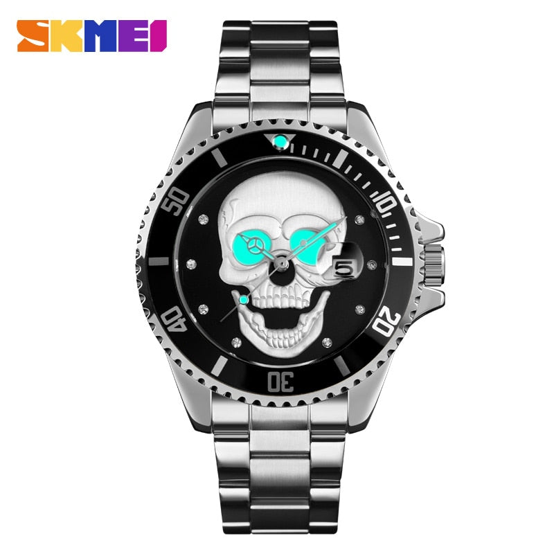 Skull Quartz Watch Men Skeleton Creative Watches Stainless Steel Male Clock Waterproof Wristwatch