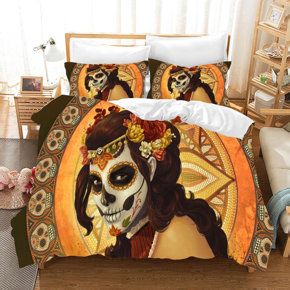 sugar skull Cartoon Bedding Set Duvet Covers Pillowcases beauty skull bed