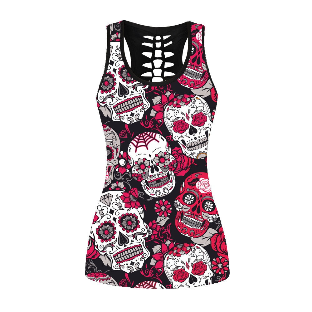 Sexy Women Tank Tops Banshee Mask Rose Printing Sling Top