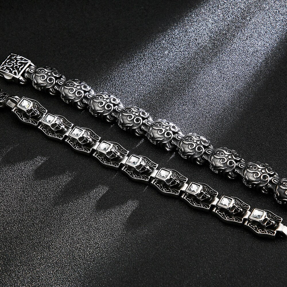 Gothic Skull Bracelets For Men Stainless Steel 3D Skeleton Chain
