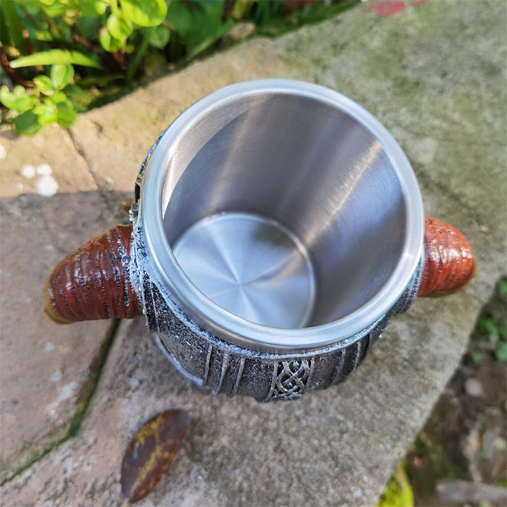 Double Stainless Steel Skull Beer Mug Vikings Pirate Tankard Water Cup