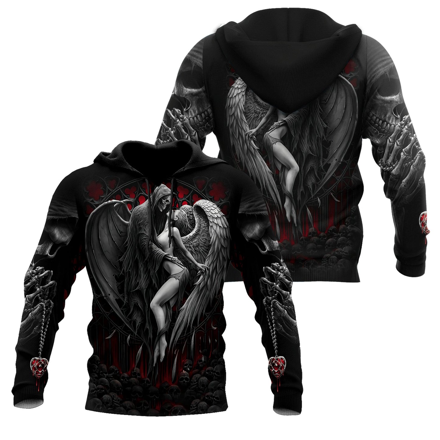 Reaper Skull Angel And Demon 3D All Over Printed Autumn Men Hoodies Unisex Casual Zip Pullover Streetwear sudadera