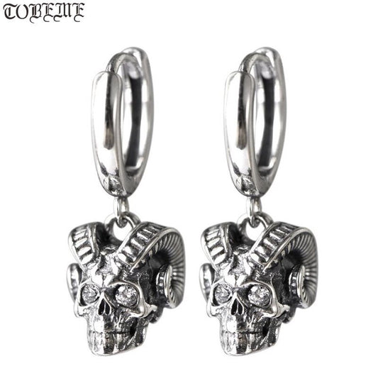 100% 925 Silver Skull Earrings Vintage Sterling Silver Sheep horn S