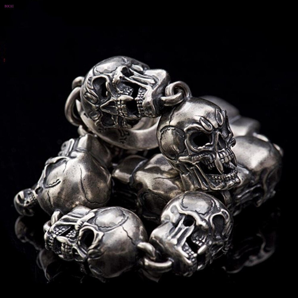 S925 Silver Bracelet Skull Retro Rock Hip-Hop BraceletPunk Silver