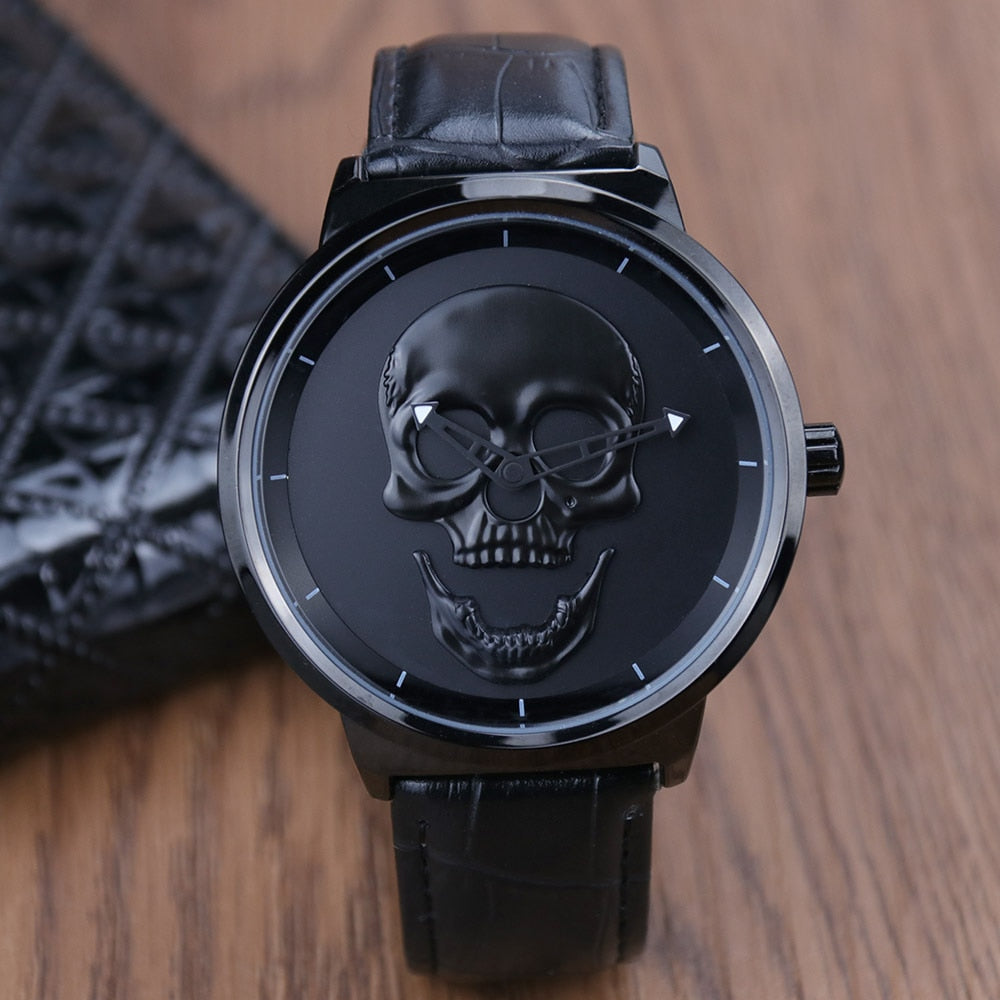 AISHY Fashion Men's Waterproof Stainless Steel Belt Skull Head Leather Copy Watch Ghost Head Male Wristwatches Reloj Hombre
