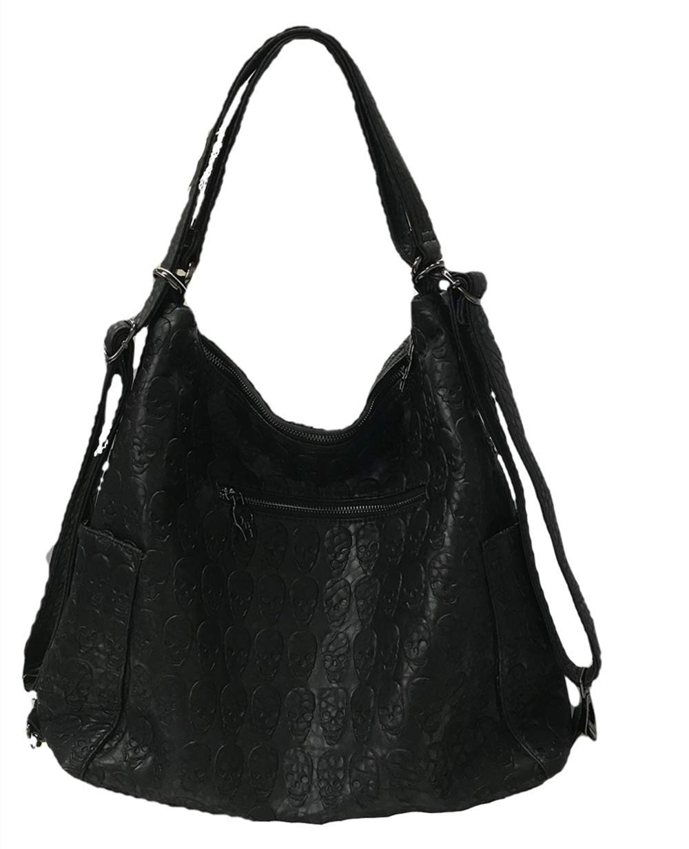 Women Print Shoulder Bag Skull Rivet Satchel Messenger Large Tote Purse