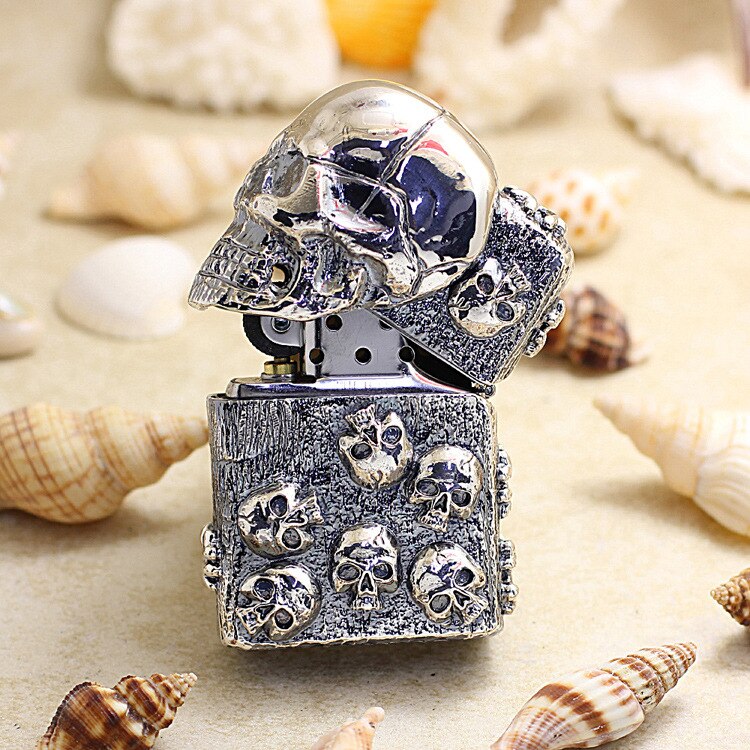 Genuine Zippo oil lighter copper windproof Silver 3D Skull armor cigarette lighters