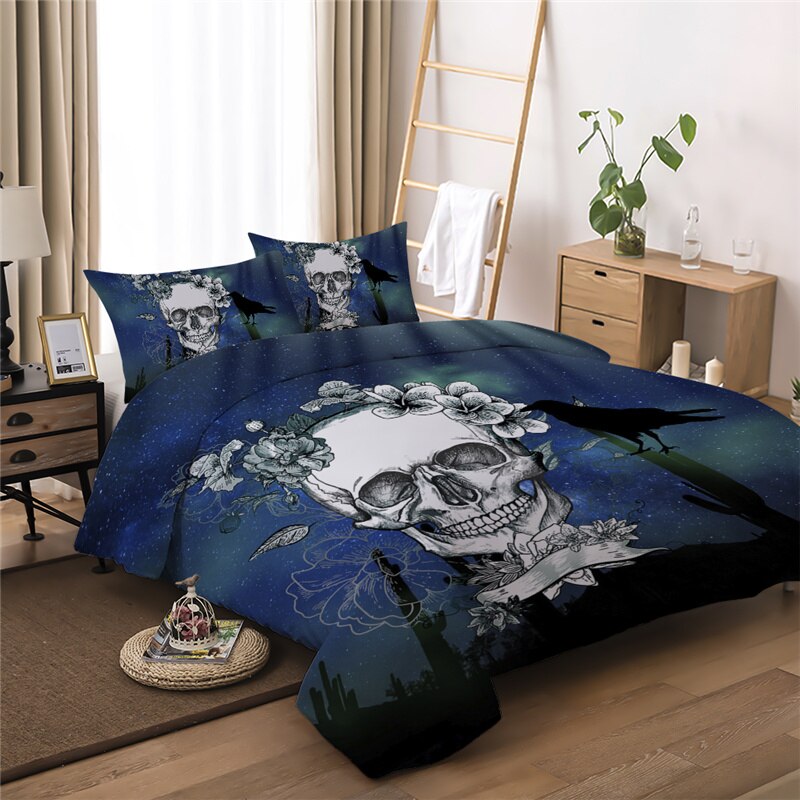 Gothic Duvet Cover Set Sugar Skull Flower Single Double Bedding