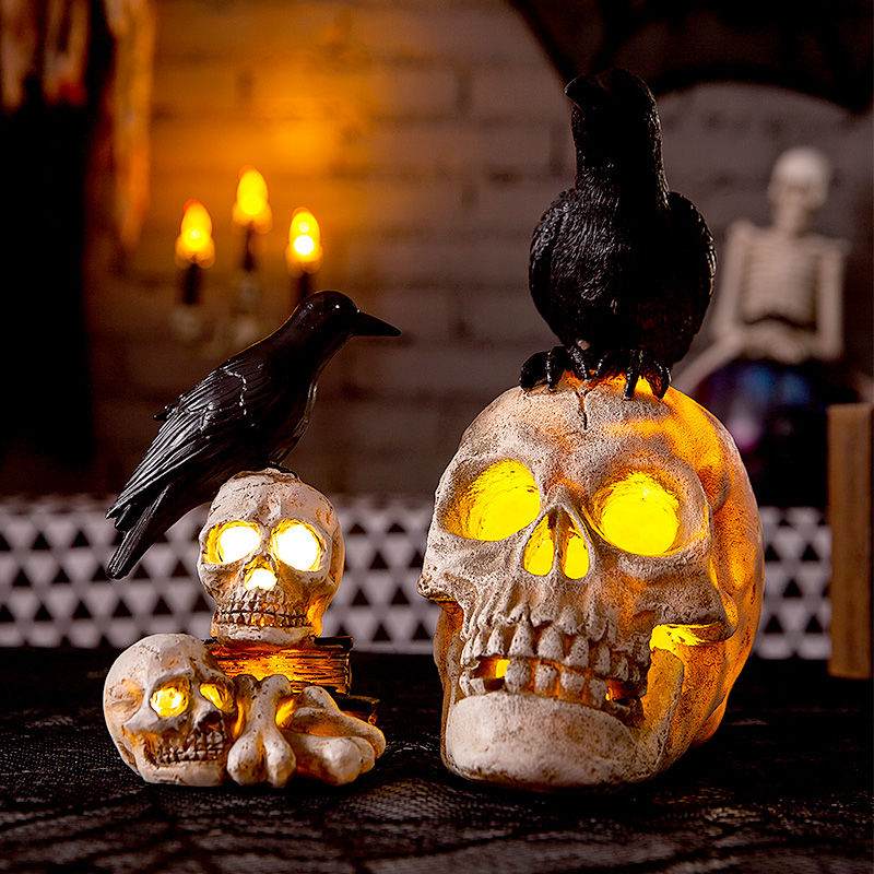 Halloween decorations crow skull pumpkin lamp bar haunted house secret room dress up horror props resin ornaments