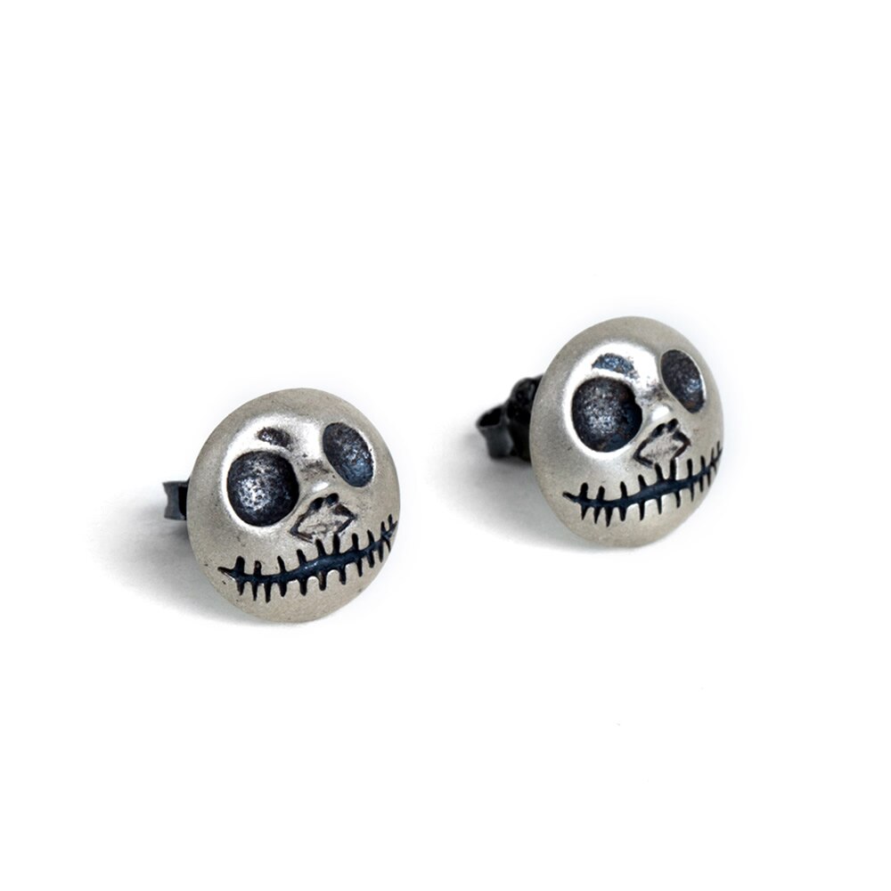 925 Sterling Silver Stud Earrings Pumpkin Prince Jack Skull