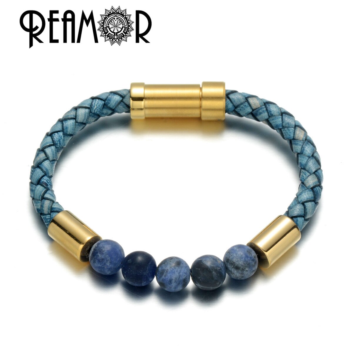 2019 Men Black Braided Leather Bracelets Natural Stone Bracelet