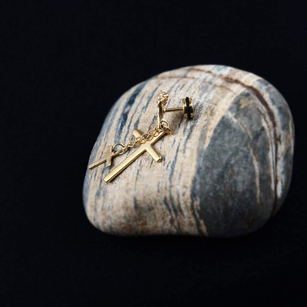 2pcs Unisex Mens Stainless Steel Double Cross Pendants Dangling