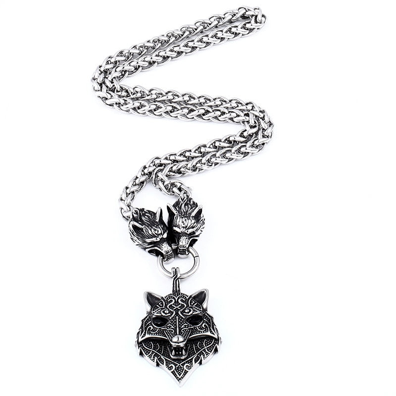 Men stainless steel necklace viking wolf head with Odin
