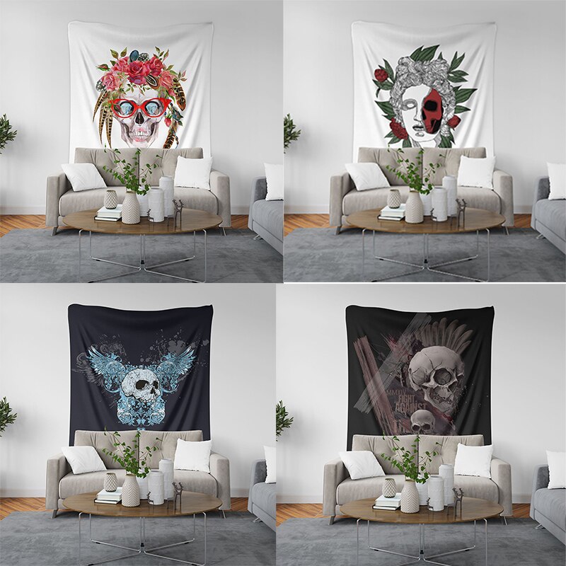 Cartoon Skull Pattern Tapestry Blanket Wall Hanging Tapestries Home