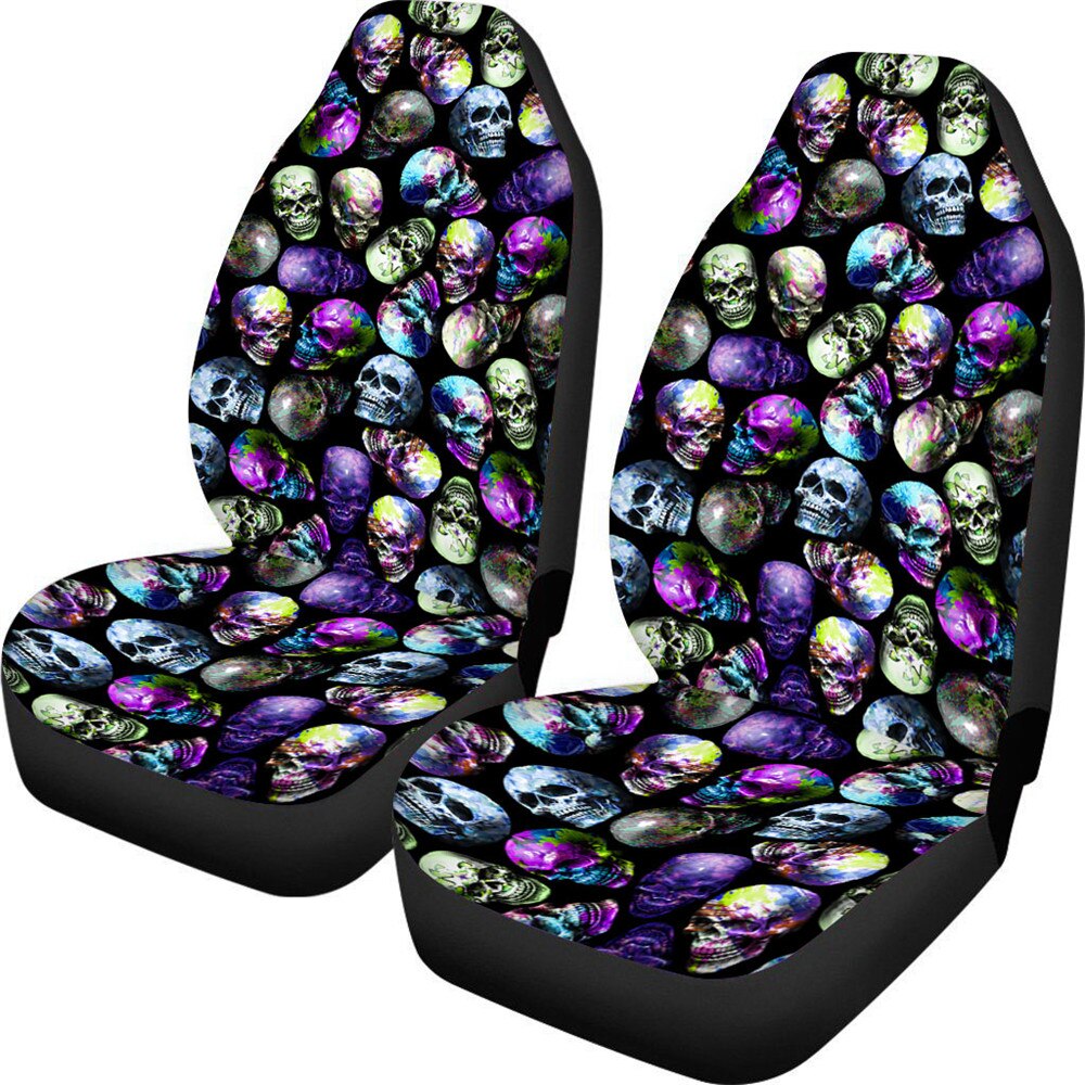 Fashion Sugar Skull Pattern Comfortable Car Seat Covers for Women Set of 2 Slip-Resistant Car Interior Seat Covers