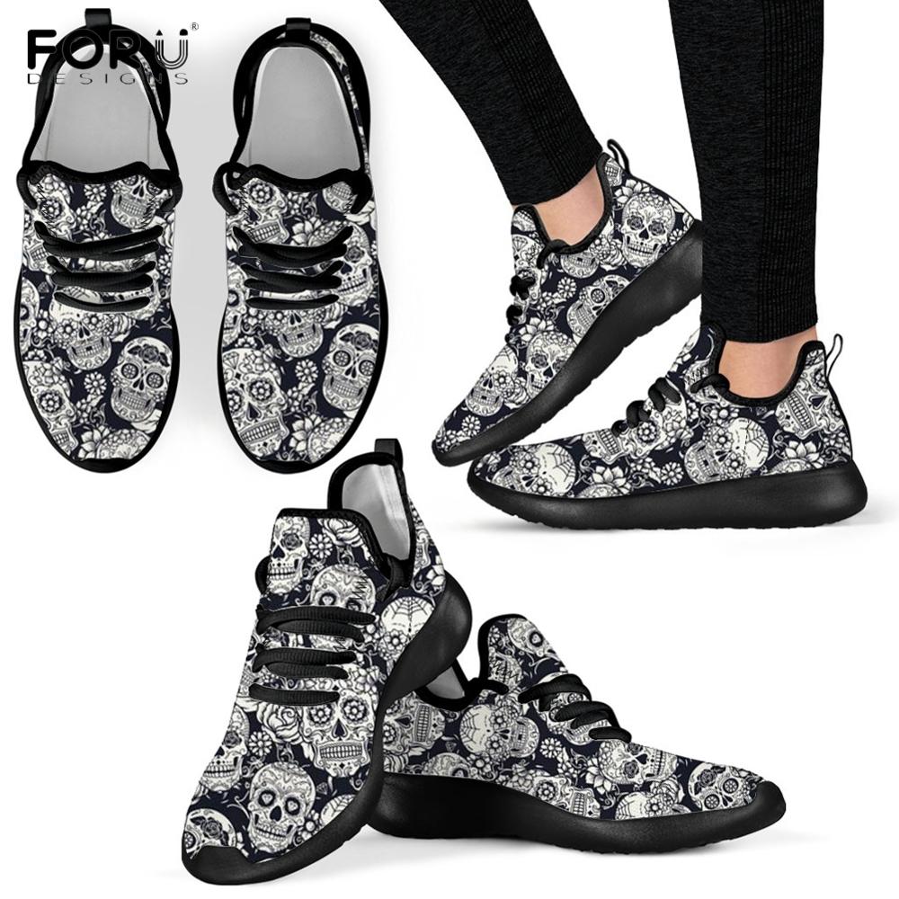 Vintage Classic Sugar Skull Pattern Shoes Woman