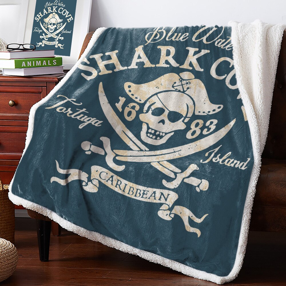 Sword Pirate Skull White Black Blanket Floral Fleece Blanket