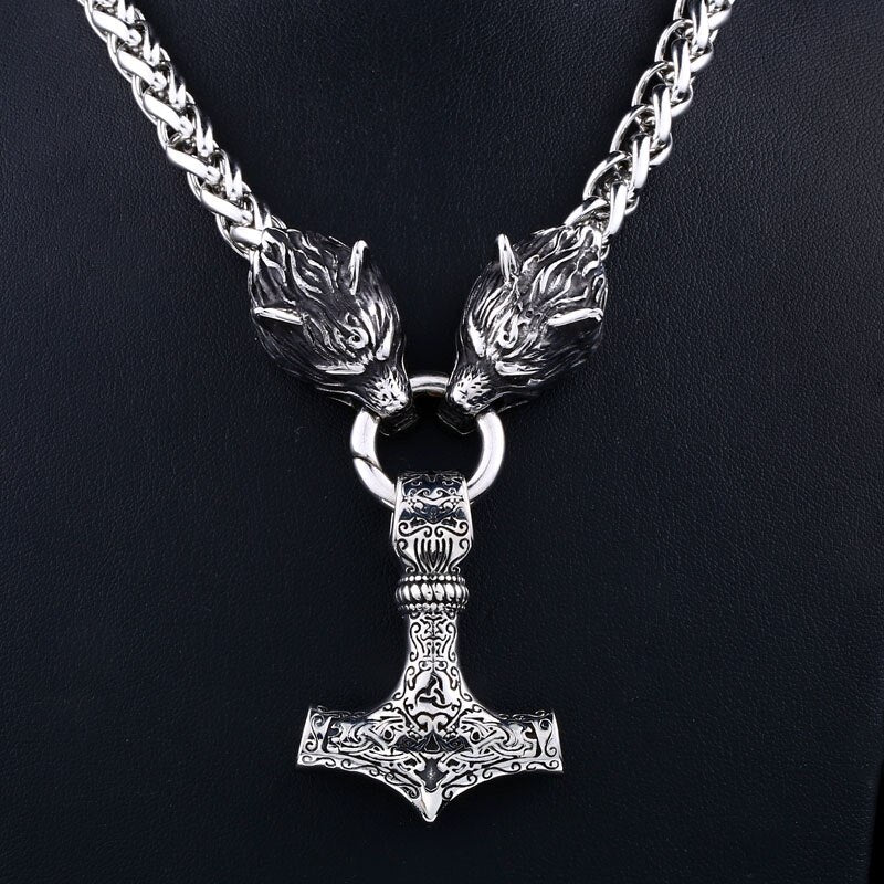 Men stainless steel necklace viking wolf head with Odin