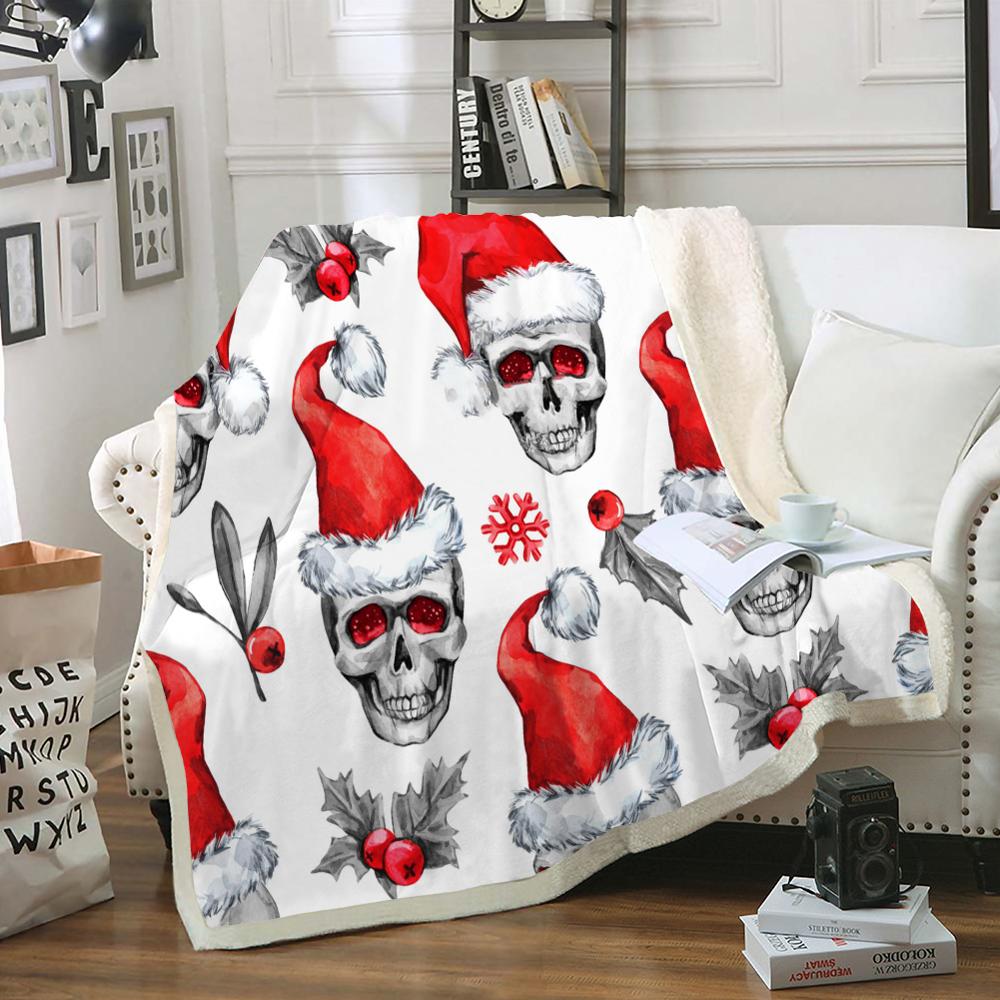 Skull Blanket Floral Skull Throw Blanket Black White Background Sherpa Fleece Blanket