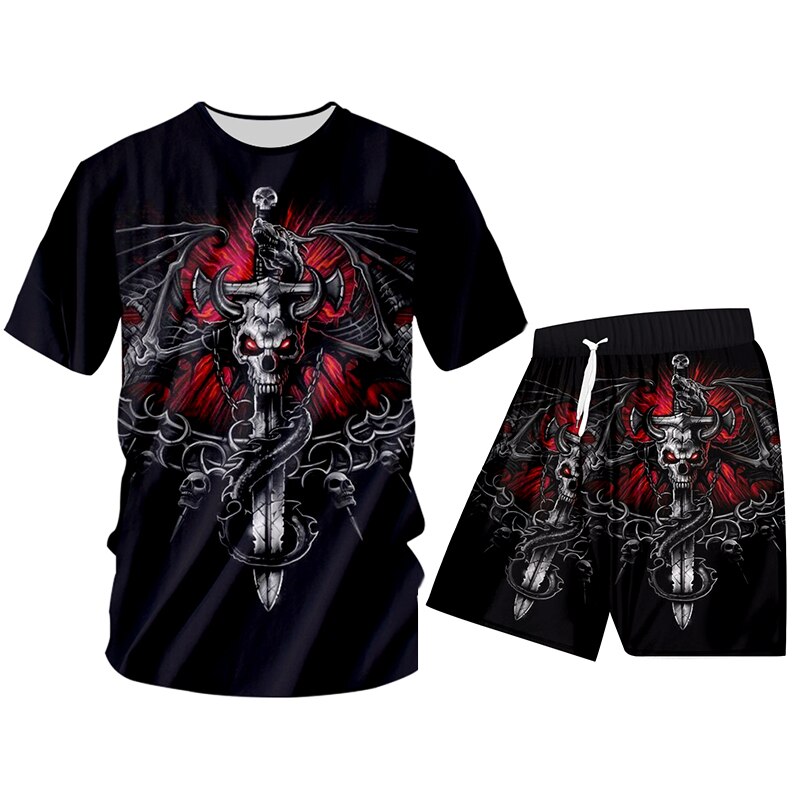 Men's Sets Hot Cool Cross Skull 3D Print Hoodies And Jogging Pants Set