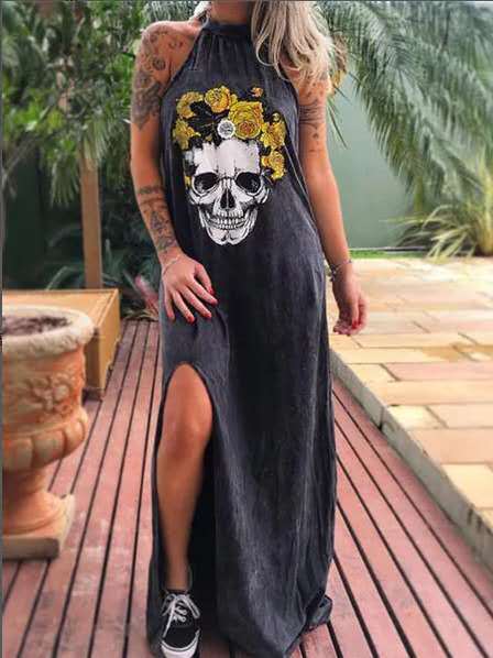2020 Summer Dress Women Casual Punk Loose Short Sleeve Skull