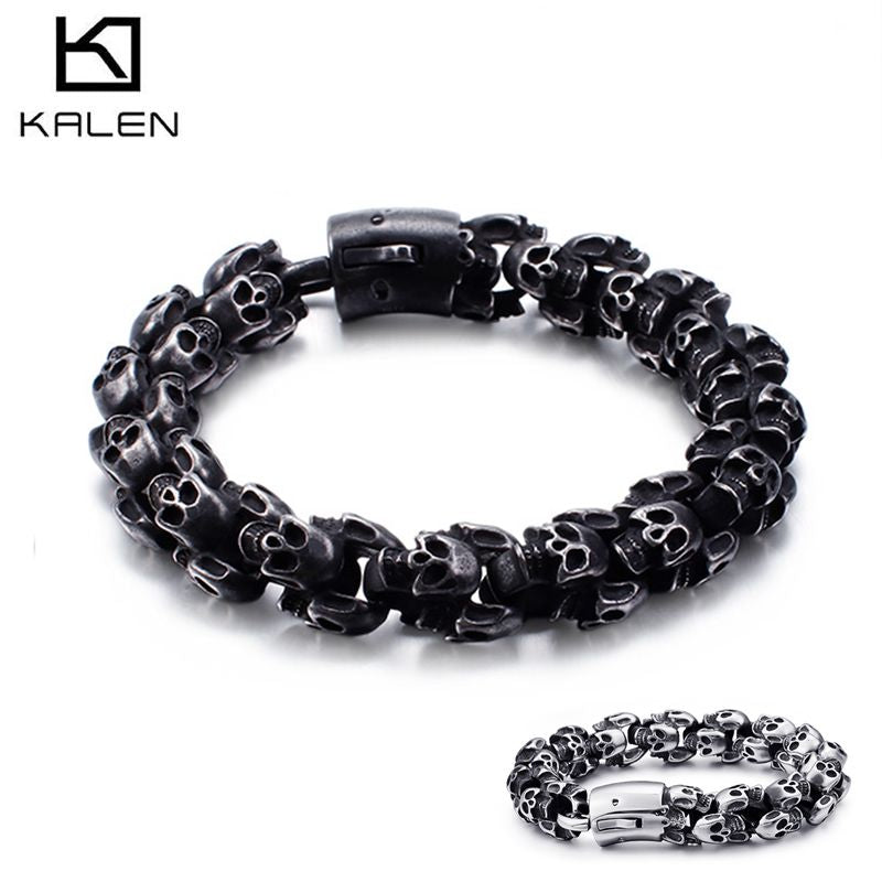 Large Stainless Steel Shiny Skull Charm Bracelets Men's Bracelet