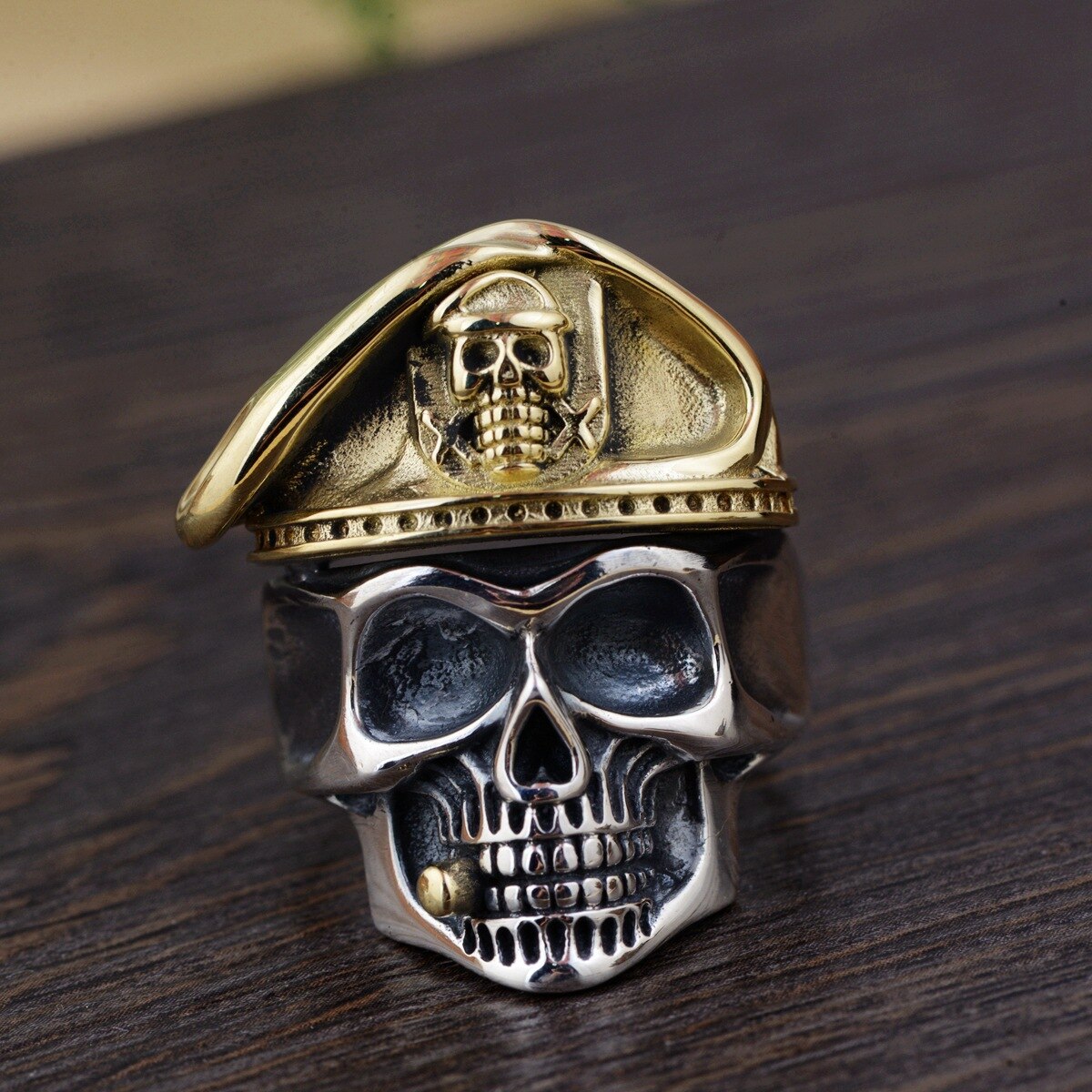 Authentic 925 Sterling Silver Skull Head Mens Rings Biker With Cap Vintage Punk