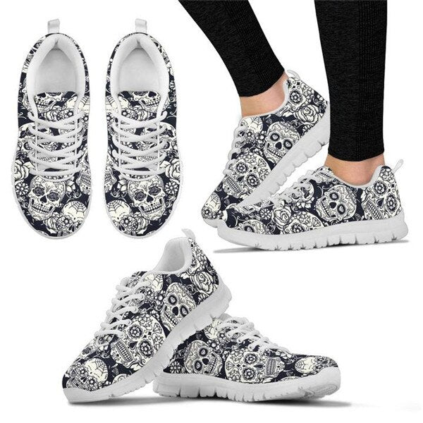 Classic Sugar Skulls Print Breathable Flat Women Shoes