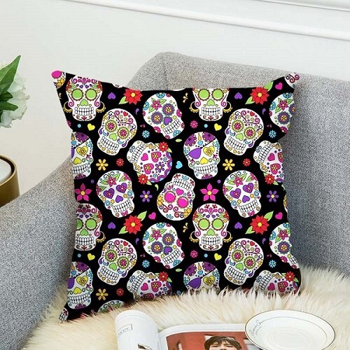 3D Printed Sugar Skull Cover Polyester Cushion Cover Home Bedroom Hotel Car Decoration