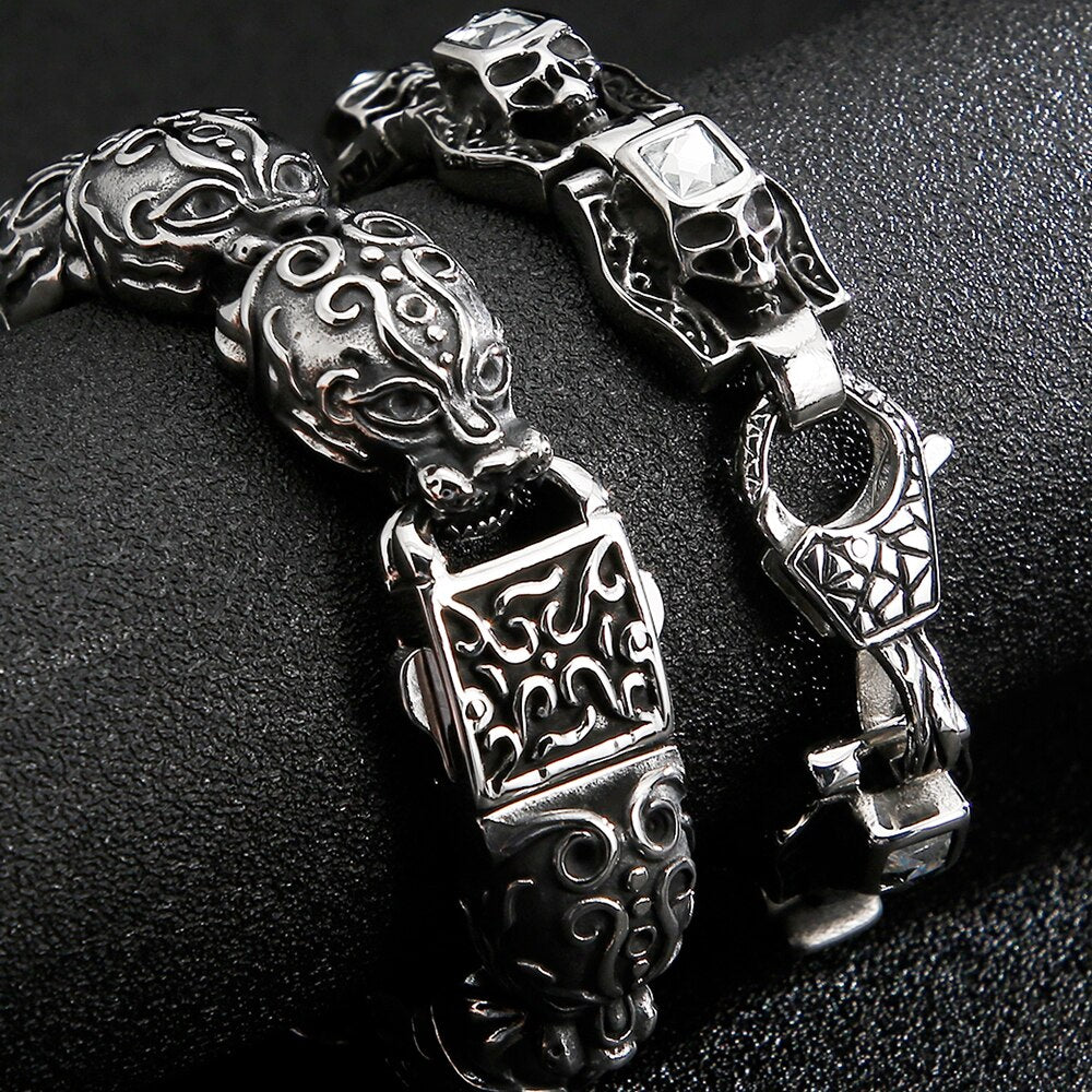 Gothic Skull Bracelets For Men Stainless Steel 3D Skeleton Chain