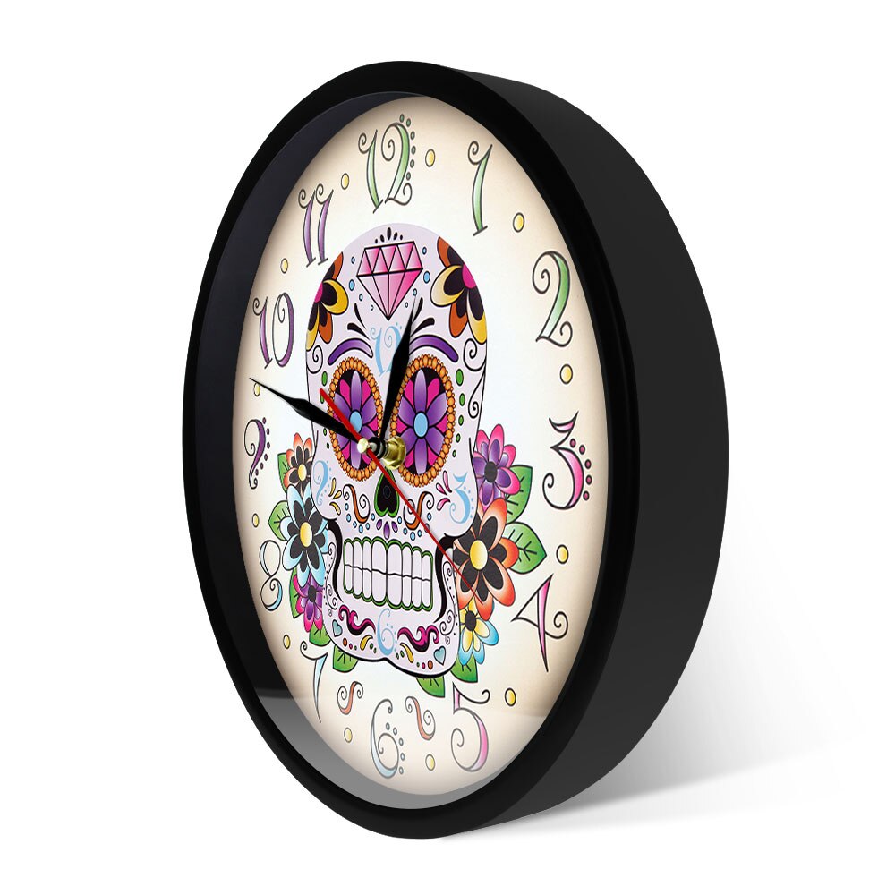 Day of the Dead Mexican Floral Skull Wall Clock Dia de Muertos