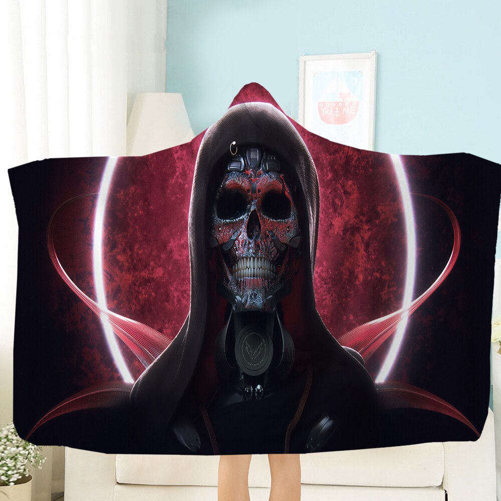 Terror Skull Blanket 3D Printing Hooded Blanket Fleece Blanket Black