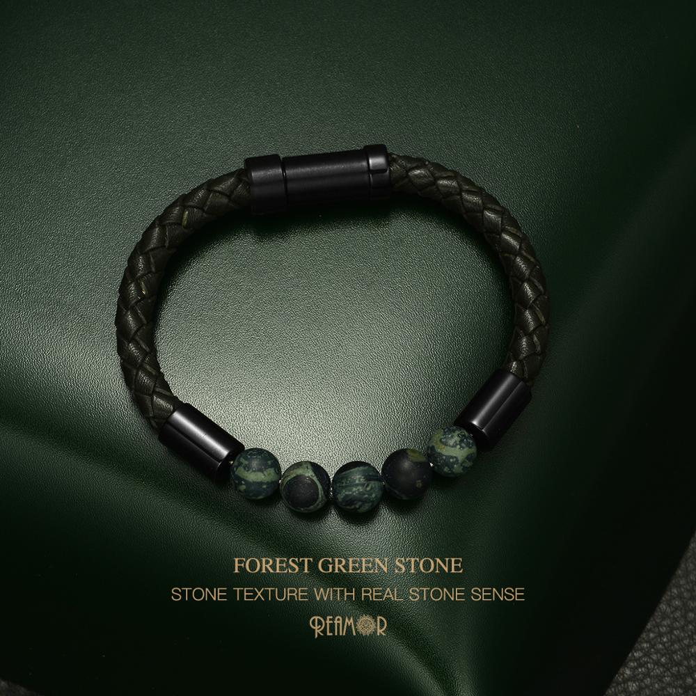 2019 Men Black Braided Leather Bracelets Natural Stone Bracelet