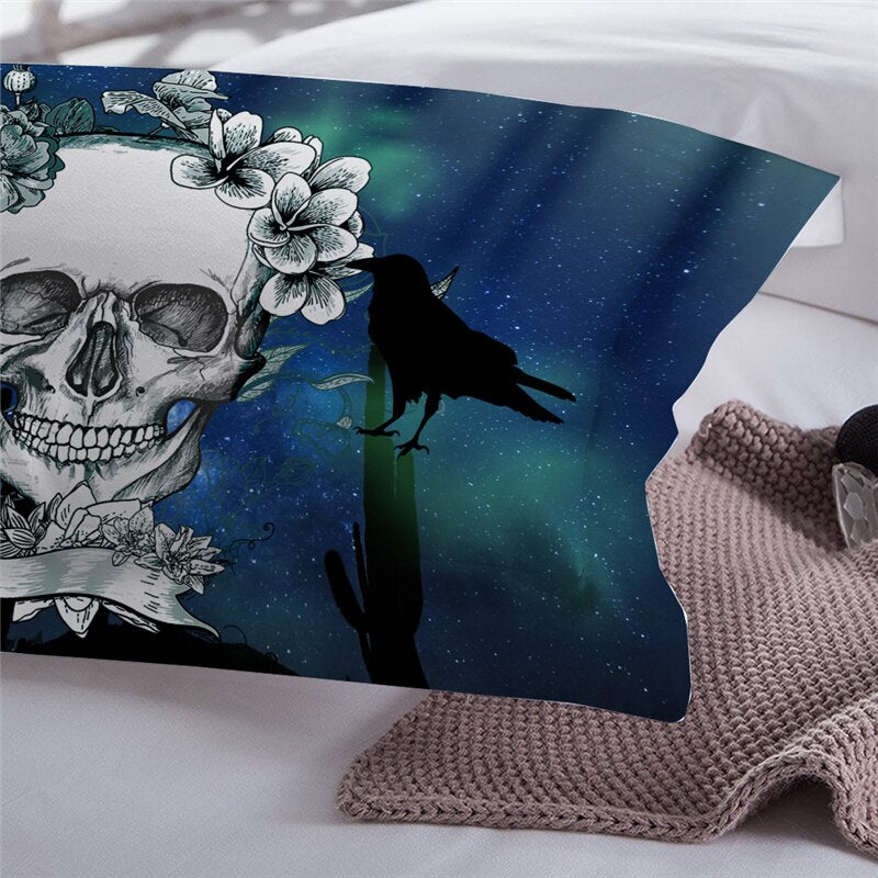Gothic Duvet Cover Set Sugar Skull Flower Single Double Bedding