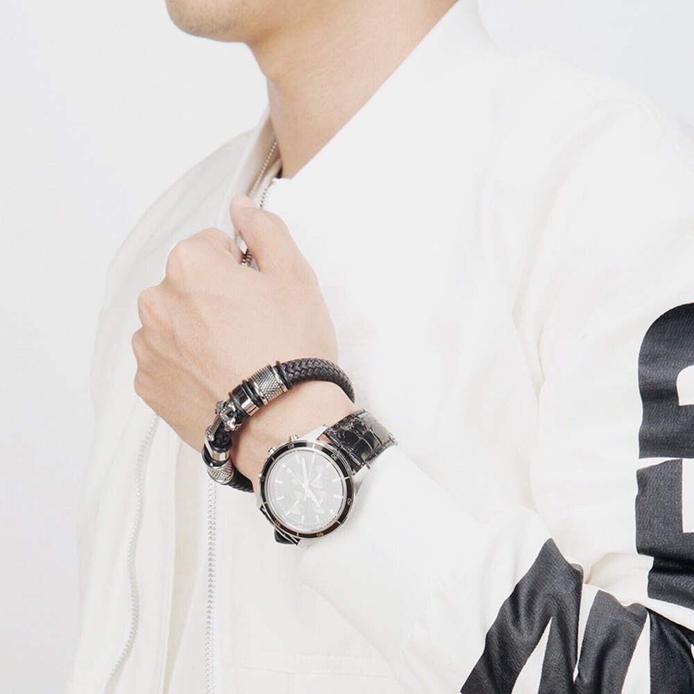 Fashion Punk Genuine Leather Man Cross Bracelet High Quality