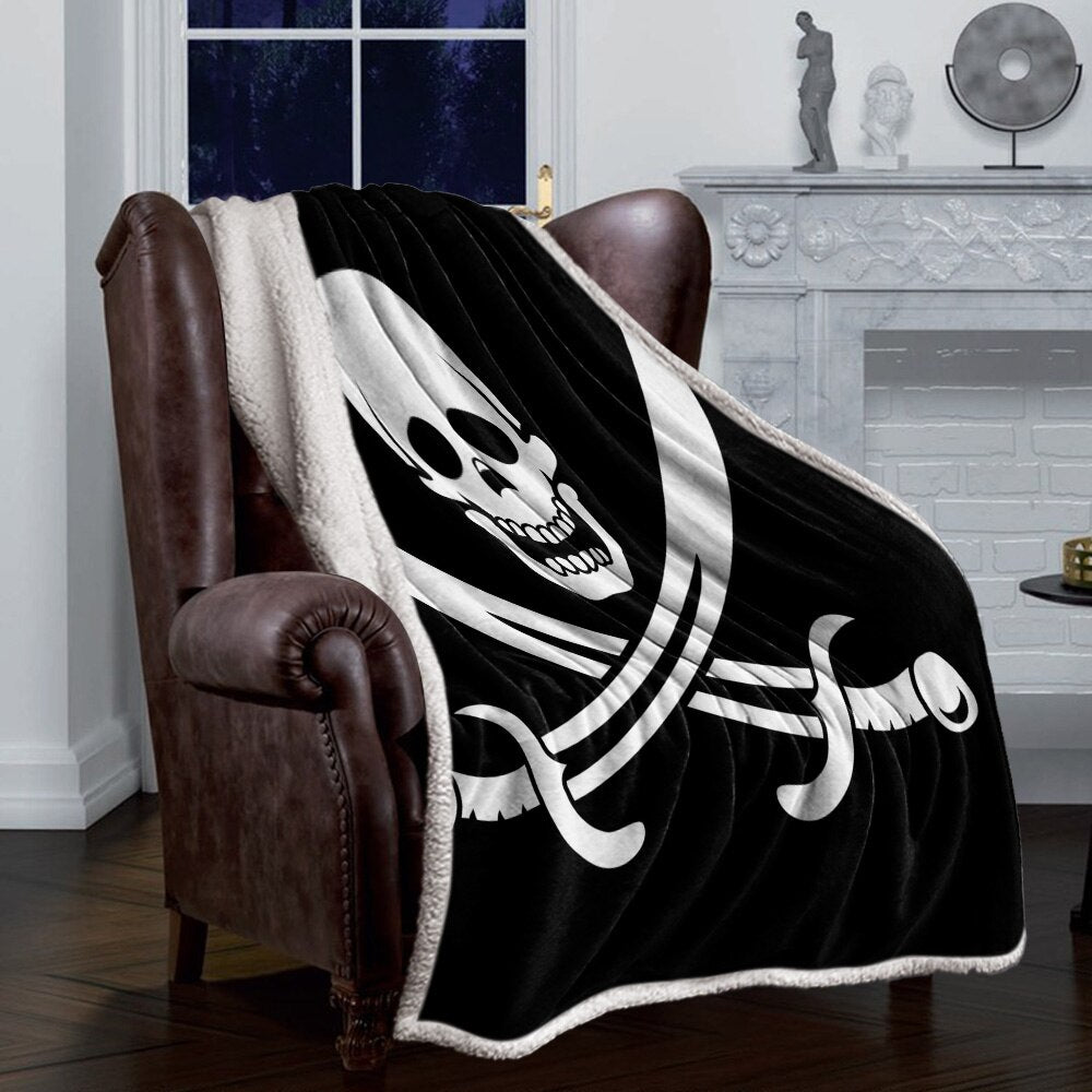 Sword Pirate Skull White Black Blanket Floral Fleece Blanket