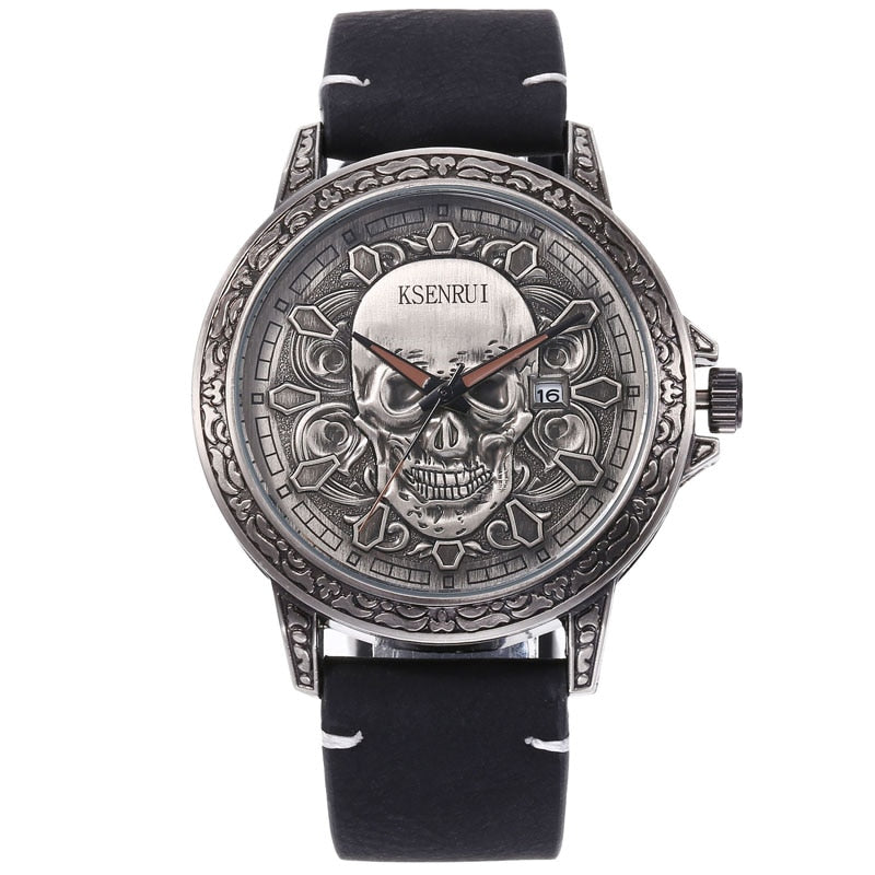 Fashion 3D SKULL Men Watches Luxury Retro Leather Casual Quartz Wrist Watches