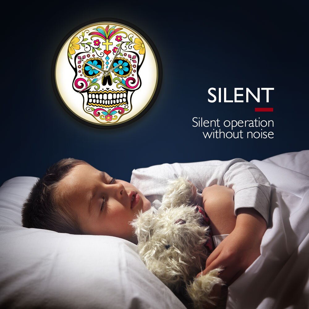 Sugar Skull Head Sound Control Wall Clock Watch Clocks Home Decor